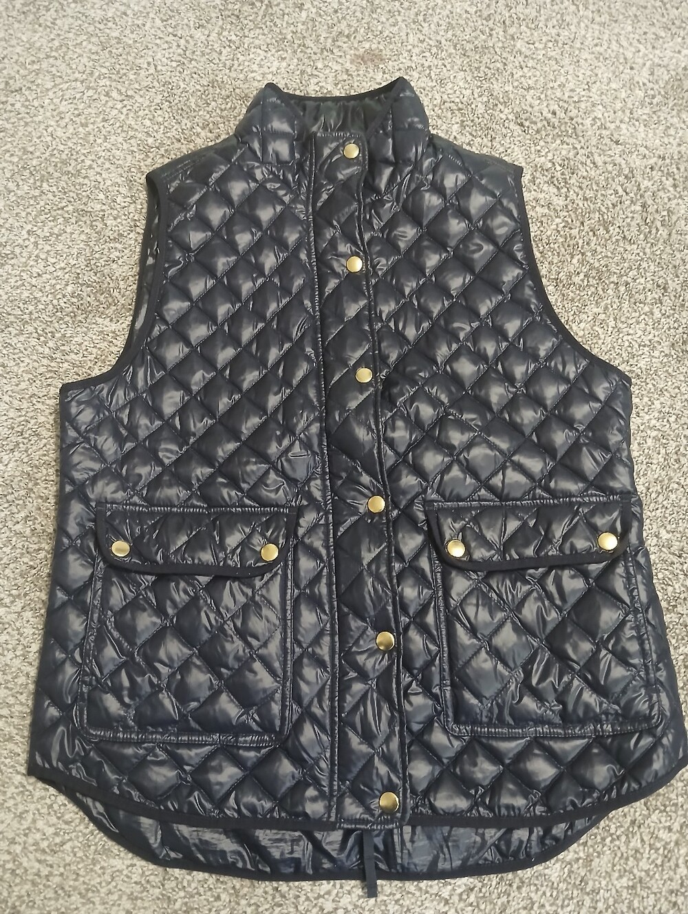 J. Crew Black Quilted Puffer Vest with Gold-Tone Snaps